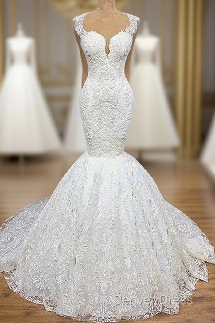 Mermaid Wedding Dresses With Appliques Tulle Ruffles Lace Bridal Gowns Prom Dresses