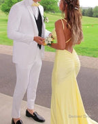 Mermaid Yellow Long Prom Dress, Backless Yellow Prom Dress