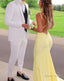 Mermaid Yellow Long Prom Dress, Backless Yellow Prom Dress