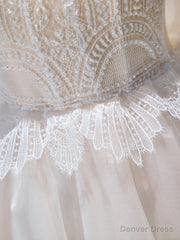 Mini/Short Beige Prom Dress, Puffy Beige Homecoming Dress With Lace