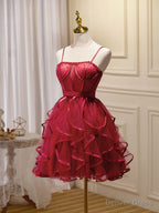 Mini Short Burgundy Prom Dress, Puffy Cute Burgundy Homecoming Dresses