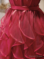 Mini Short Burgundy Prom Dress, Puffy Cute Burgundy Homecoming Dresses