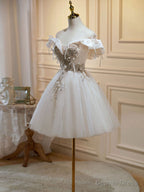 Mini Short Light Champagne Prom Dress, Short Puffy Homecoming Dresses
