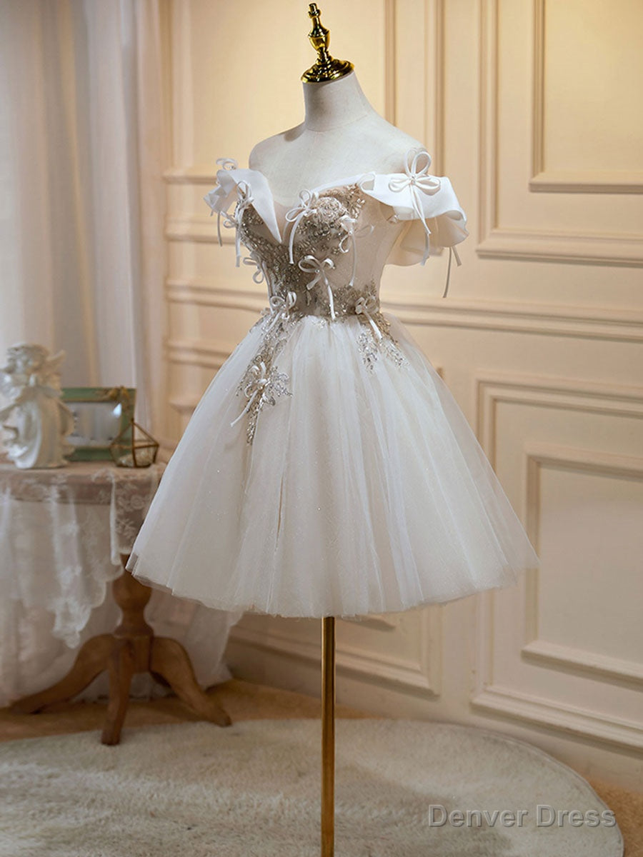 Mini Short Light Champagne Prom Dress, Short Puffy Homecoming Dresses