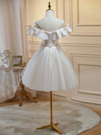 Mini Short Light Champagne Prom Dress, Short Puffy Homecoming Dresses