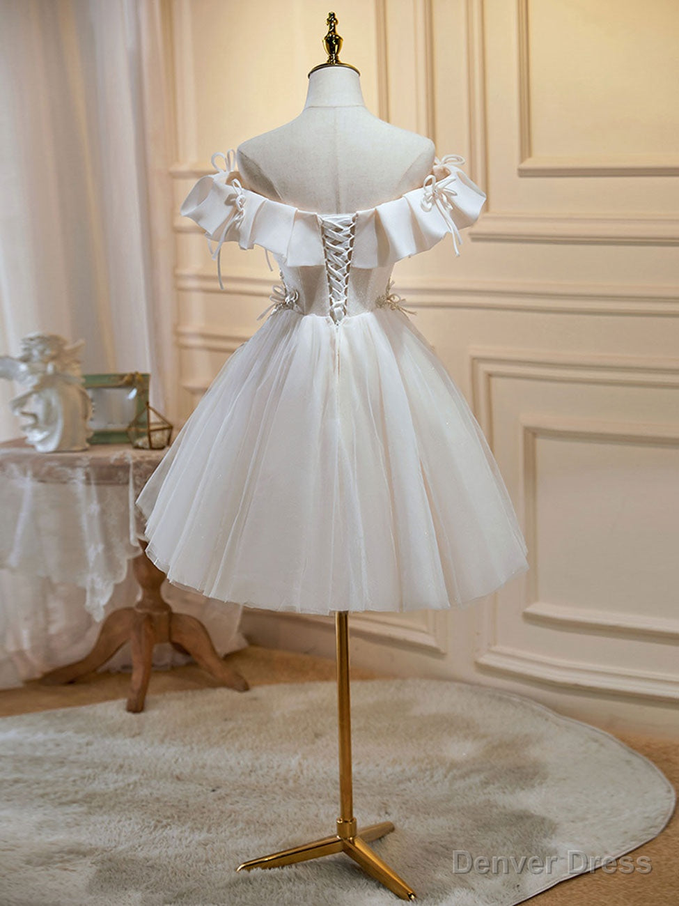 Mini Short Light Champagne Prom Dress, Short Puffy Homecoming Dresses