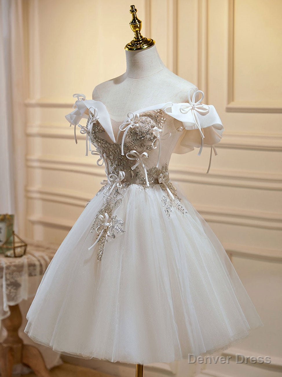Mini Short Light Champagne Prom Dress, Short Puffy Homecoming Dresses