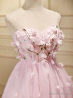Mini Short Pink Prom Dress, Cute Pink Homecoming Dresses with Beading Applique