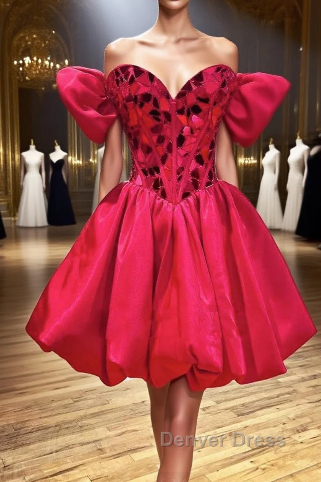Mini Short Red Satin Short Prom Dress, Short Homecoming Dresses Main image