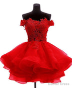 Mini Tulle Lace Short Prom Dress, Lace Cute Homecoming Dresses