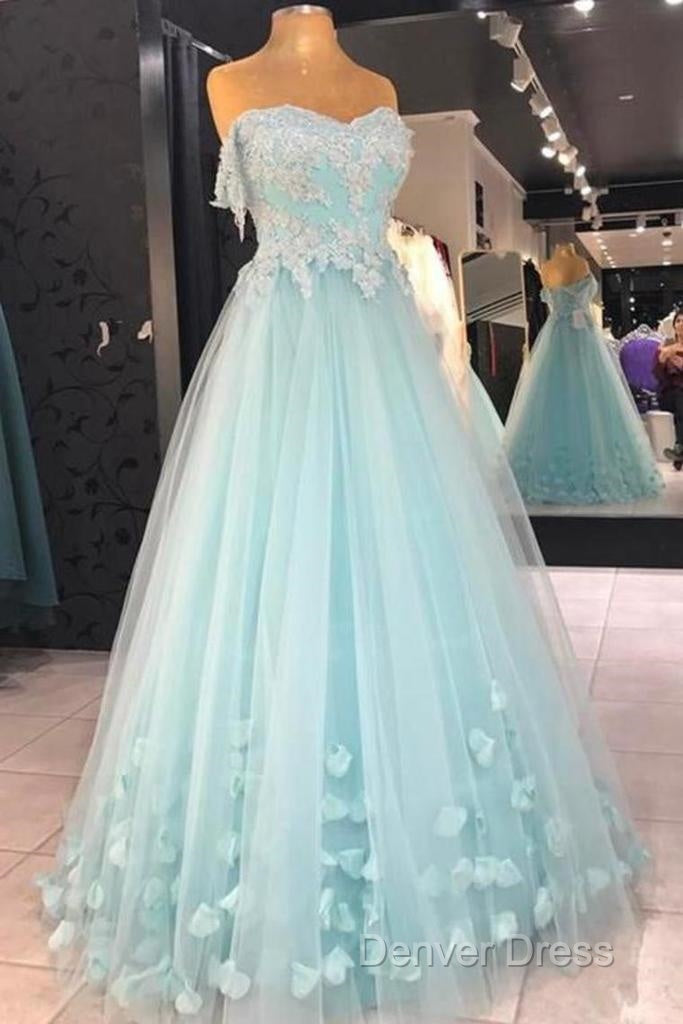 Mint Blue Sweetheart Tulle With Lace And Flowers Formal Dresses, Tulle Long Prom Dresses Party Dresses Secondary image