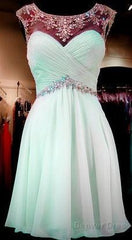 Mint Green Beaded  Back Prom Dresses Sexy Backless Homecoming Dresses