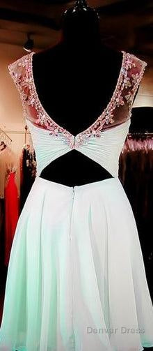 Mint Green Beaded Back Prom Dress Sexy Backless Homecoming Dresses