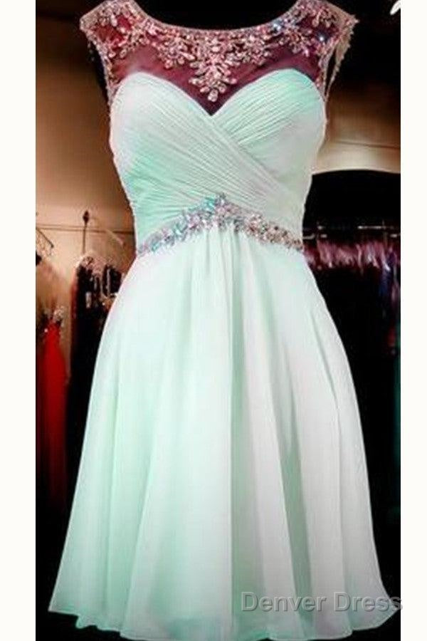 Mint Green Beaded Back Prom Dress Sexy Backless Homecoming Dresses