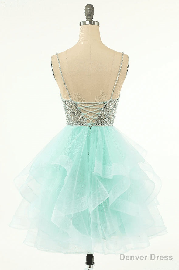 Mint Green Beaded Layered Tulle Homecoming Dresses Secondary image