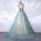 Mint Green Long Tulle with Lace Sweet 16 Dress, Long Prom Dresses
