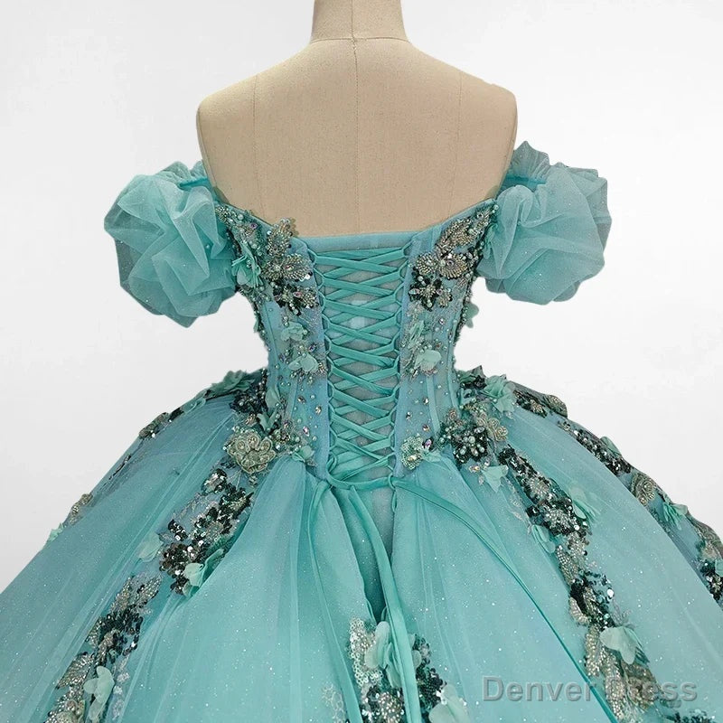 Mint Green Off Shoulder Court Train Quinceaera Dress