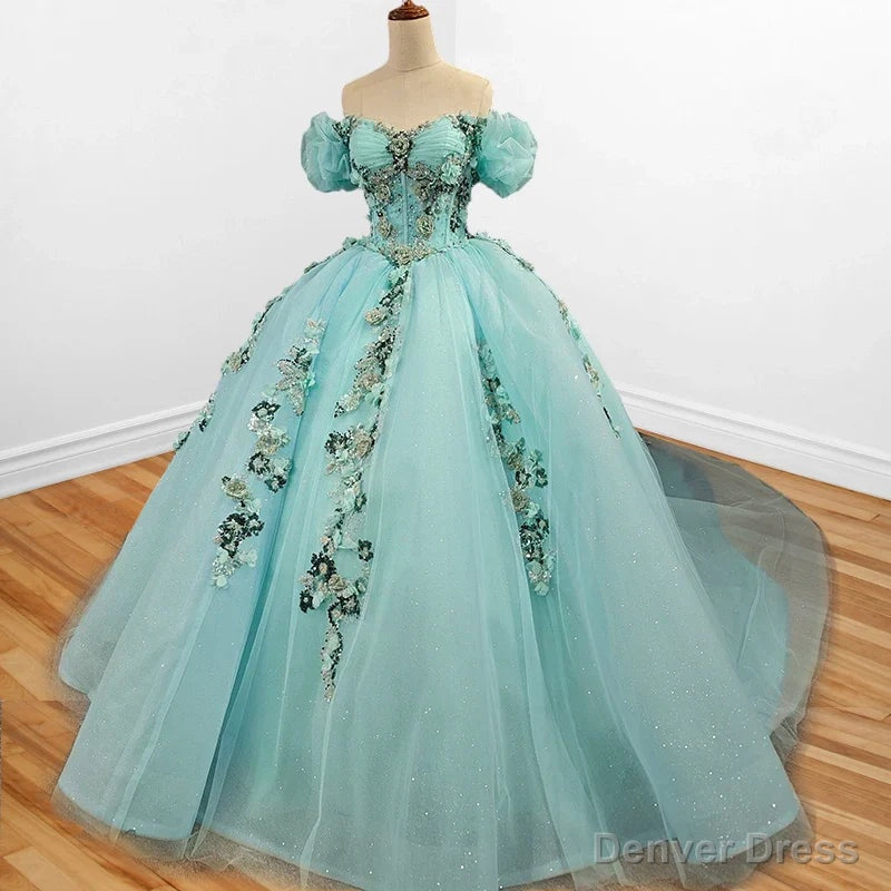 Mint Green Off Shoulder Court Train Quinceaera Dress Main image