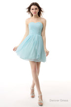 Mint Green Pleated Lace Short Homecoming Dresses