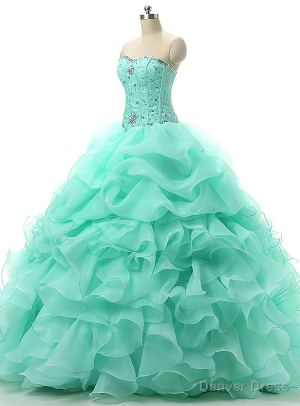 Mint Green Quinceanera Dresses Crystal Sweetheart Gorgeous Ball Gowns