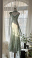 Mint Green Romantic Fashion Elegant Exquisite Beading Spaghetti Straps Long Tulle Chiffon Ruffle Ball Gowns Prom Dress