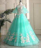 Mint Green Sweetheart Sweetheart Flowers Tulle Prom Dress, Mint Green Prom Dresses