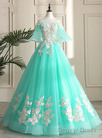 Mint Green Sweetheart Sweetheart Flowers Tulle Prom Dress, Mint Green Prom Dresses