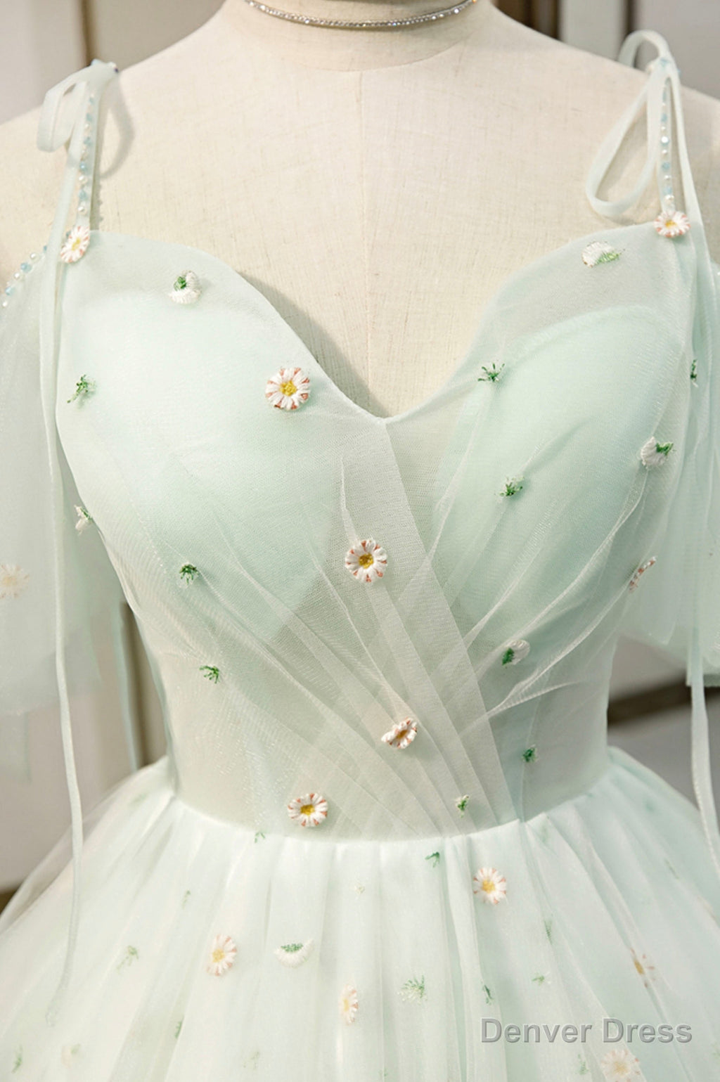 Mint Green Tulle Lace Short Homecoming Dress, A Line Mini Prom Dresses