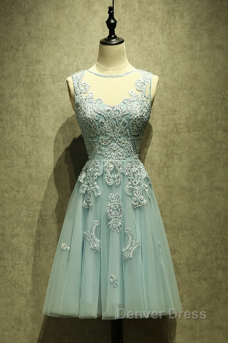 Mint Green Tulle Short Lace Beaded Knee Length Wedding Prom Dress, Lovely Homecoming Dress Prom Dresses Secondary image