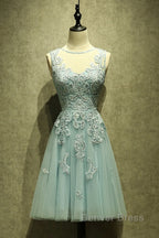 Mint Green Tulle Short Lace Beaded Knee Length Wedding Prom Dress, Lovely Homecoming Dress Prom Dresses