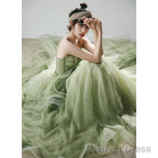 Mint Green Tulle Sweet 16 Long Prom Dress, Green Sweetheart Prom Dresses