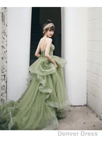 Mint Green Tulle Sweet 16 Long Prom Dress, Green Sweetheart Prom Dresses