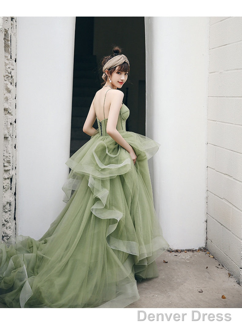 Mint Green Tulle Sweet 16 Long Prom Dress, Green Sweetheart Prom Dresses