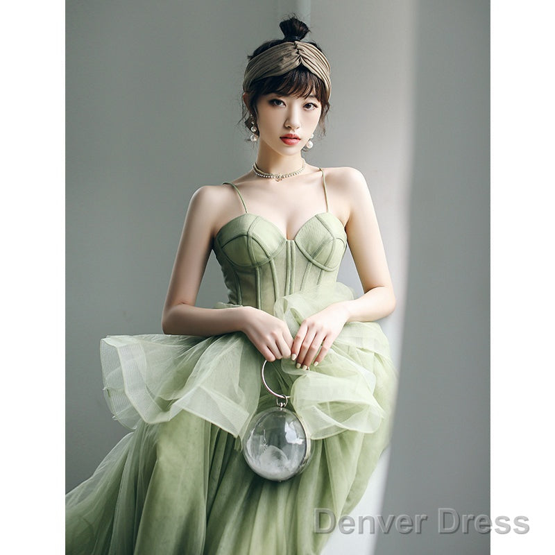Mint Green Tulle Sweet 16 Long Prom Dress, Green Sweetheart Prom Dresses