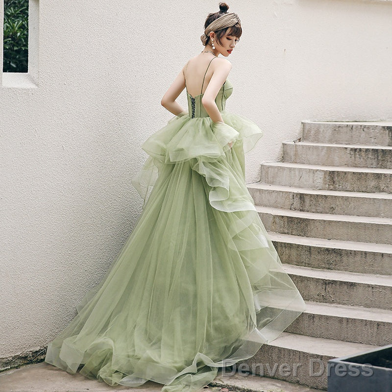 Mint Green Tulle Sweet 16 Long Prom Dress, Green Sweetheart Prom Dresses