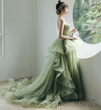 Mint Green Tulle Sweet 16 Long Formal Dress, Green Sweetheart Evening Party Dresses