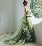 Mint Green Tulle Sweet 16 Long Prom Dress, Green Sweetheart Prom Dresses
