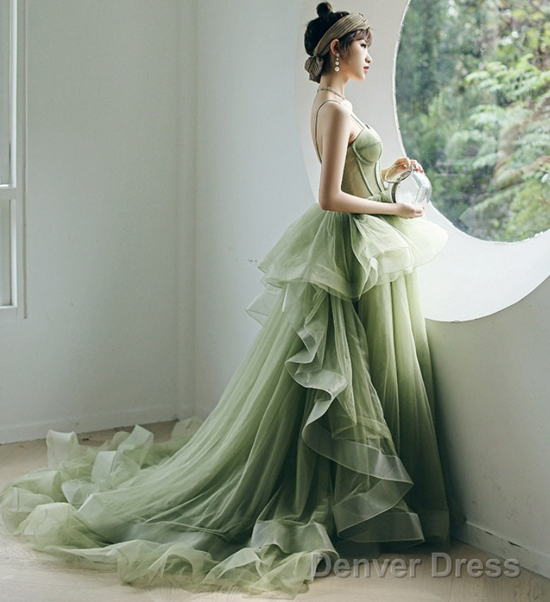 Mint Green Tulle Sweet 16 Long Prom Dress, Green Sweetheart Prom Dresses