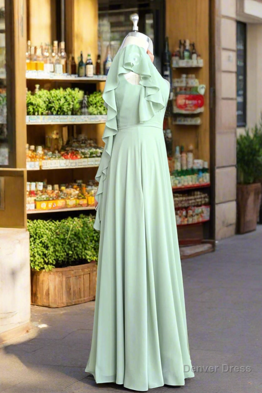 Mint Green V Neck Flutter Sleeve Backless Plus Size Bridesmaid Dresses