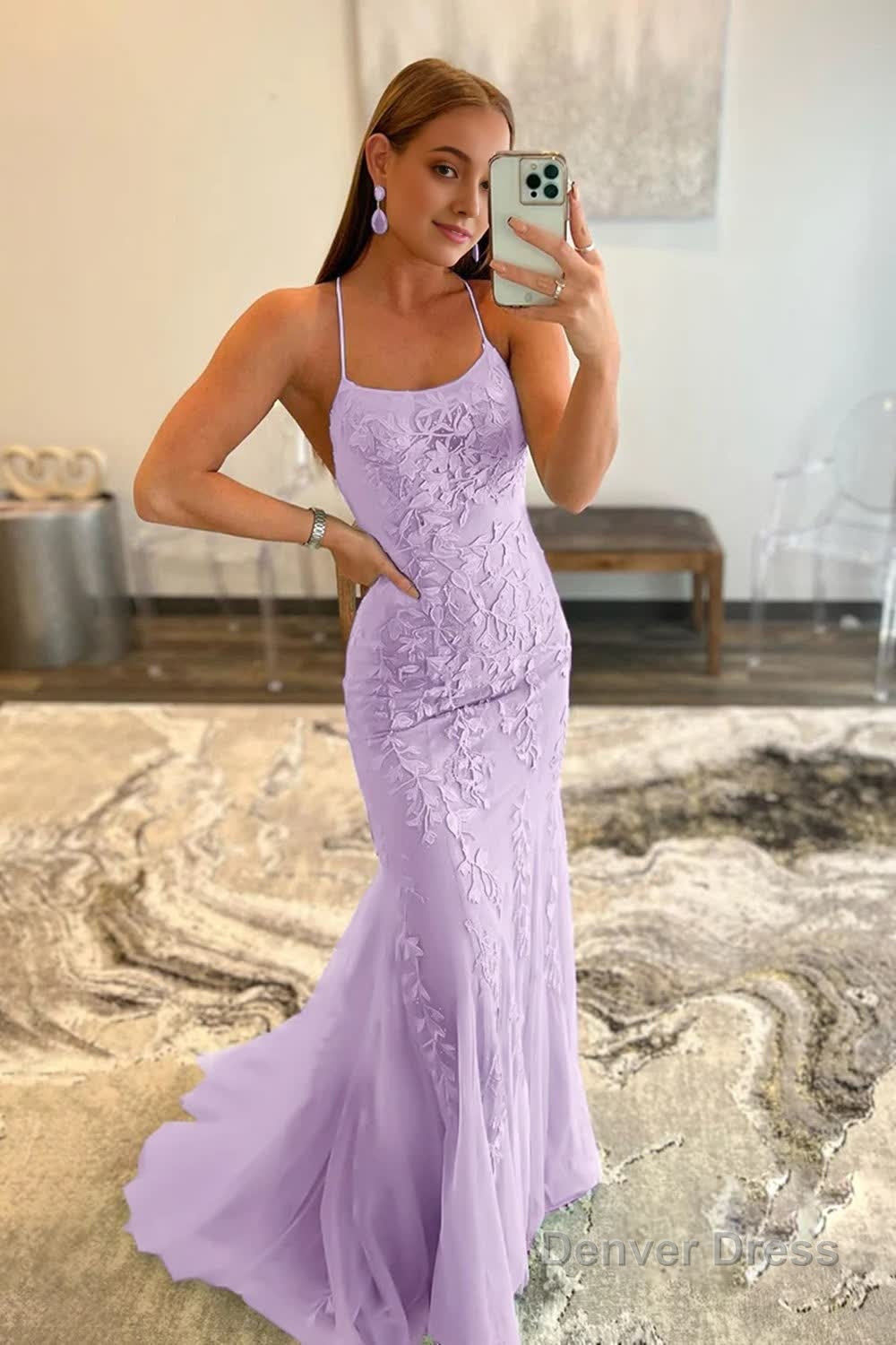 Mint Spaghetti Straps Appliques Prom Dresses