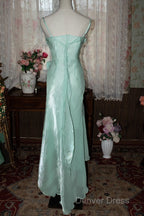 Mint Vintage Spaghetti Strap Chiffon Long Prom Dresses