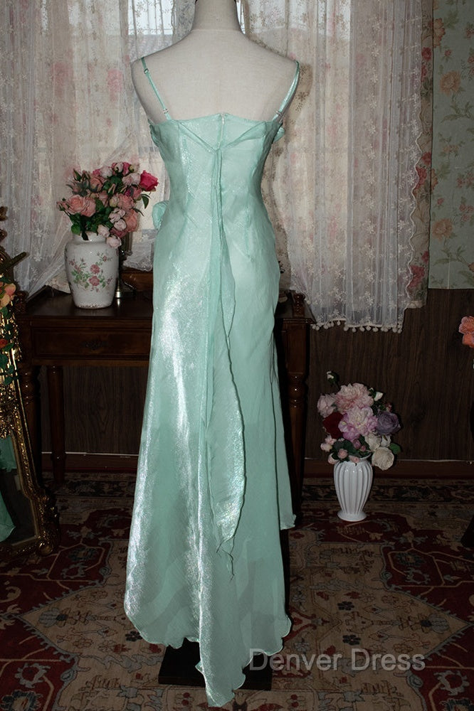 Mint Vintage Spaghetti Strap Chiffon Long Prom Dresses
