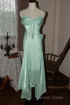 Mint Vintage Spaghetti Strap Chiffon Long Prom Dresses