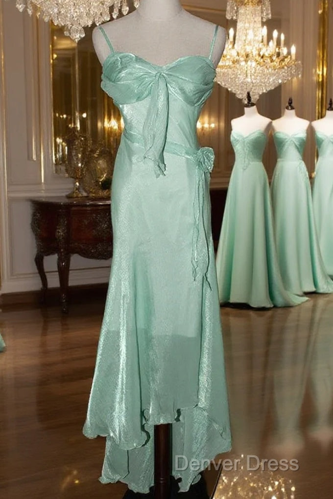 Mint Vintage Spaghetti Strap Chiffon Long Prom Dresses