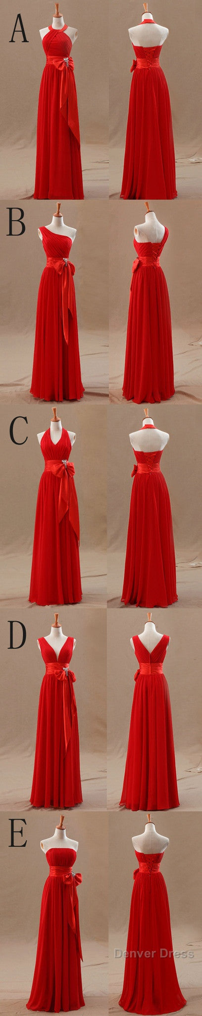 Mismatched Junior Chiffon Red Long A-Line Floor Length Bow Sash Cheap Maxi Bridesmaid Dresses, Secondary image