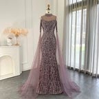 Modern High Neck Pearls Prom Dress Mermaid Long With Ruffle