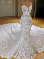 Modern Lace Mermaid Wedding Dresses Spaghetti Straps Appliques Bridal Gown