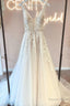 Modern Long V Neck Sleeveless Lace Wedding Dresses Online