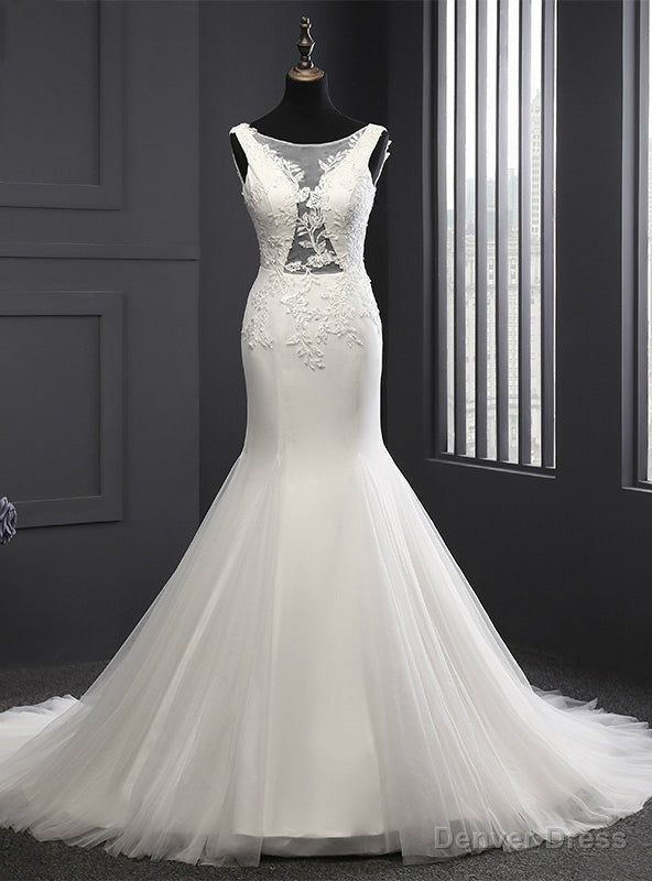 Modern Mermaid Wedding Dress Appliques Scoop Neck Wedding Dresses