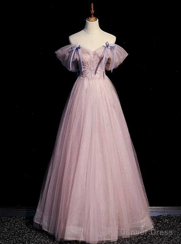 Modern Pink Tulle Sequins Beading Prom Dresses
